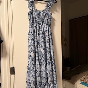 Max Studio Blue Floral Dress with Ruffle Detail